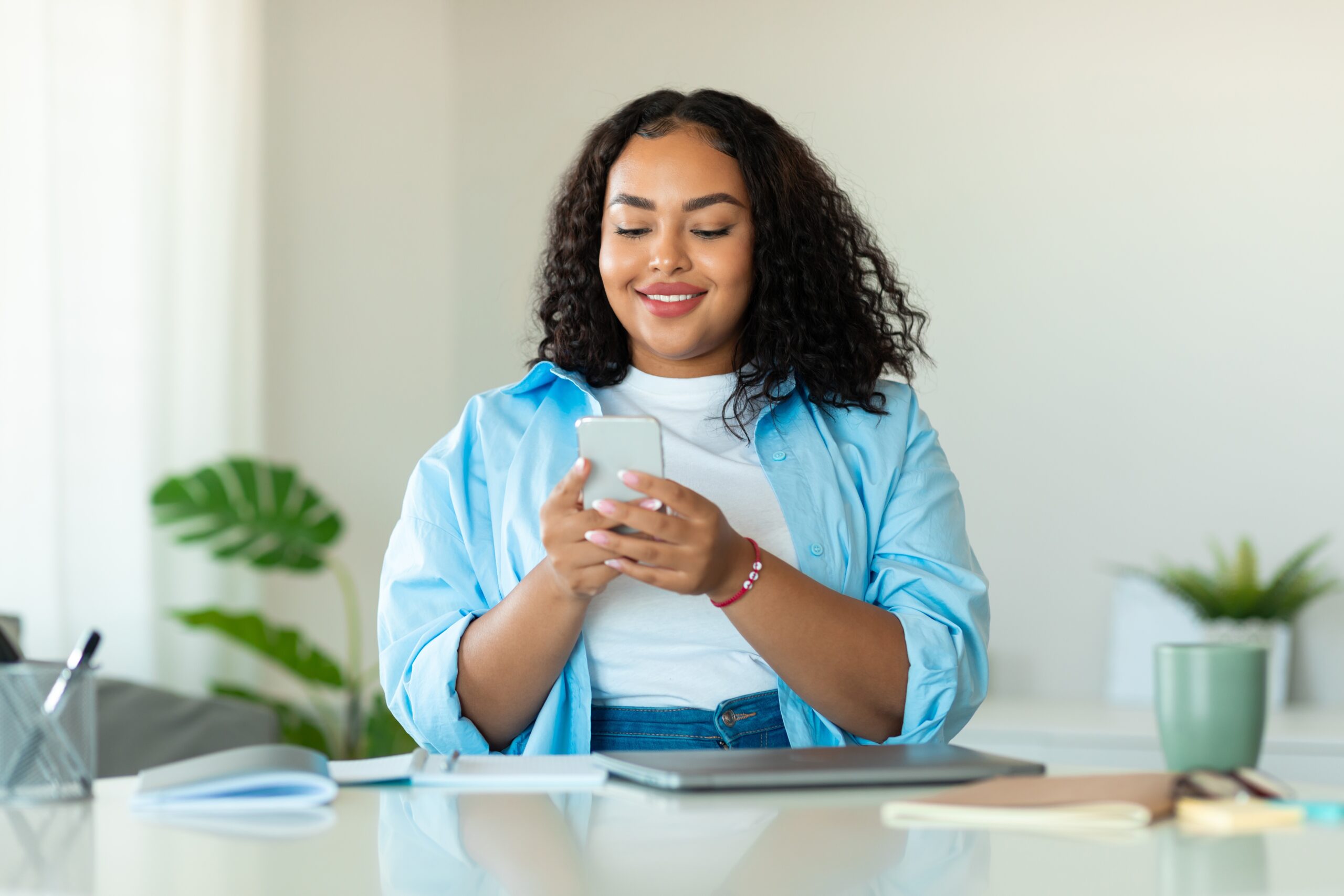 Lady entering code for weight management and other services